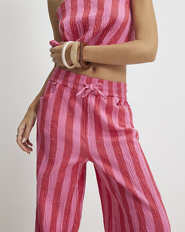 Pink Stripe Pull On PJ Style Trousers