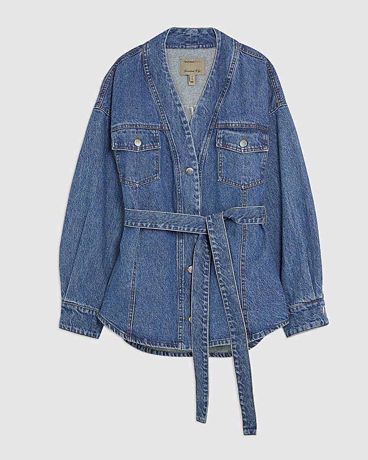 Blue Tie front Denim Jacket