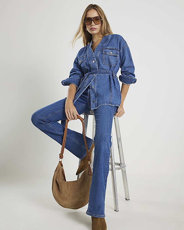 Blue Tie front Denim Jacket