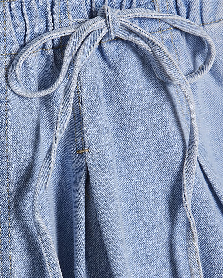 Blue Pleated Bow Front Shorts