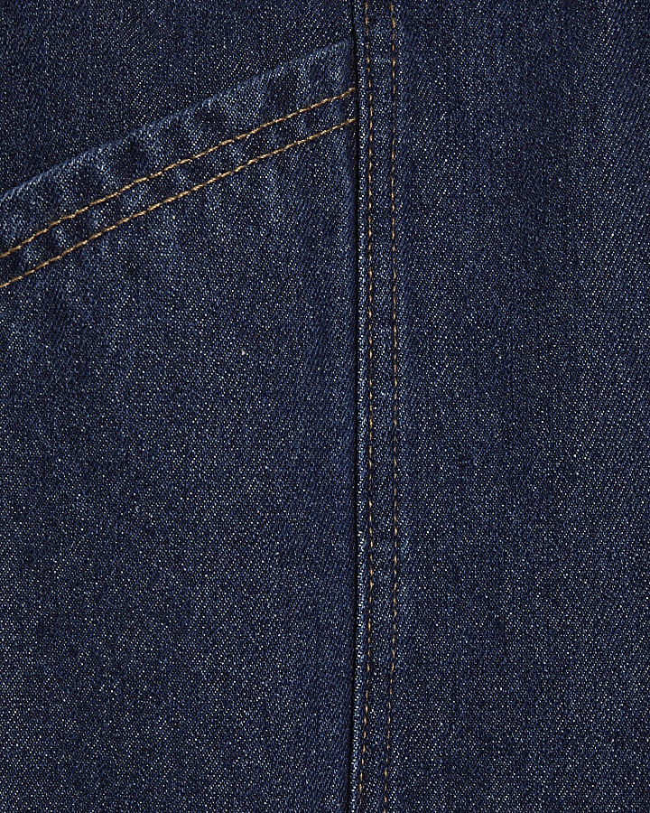 Blue Clean Waistband Wide Leg Jeans