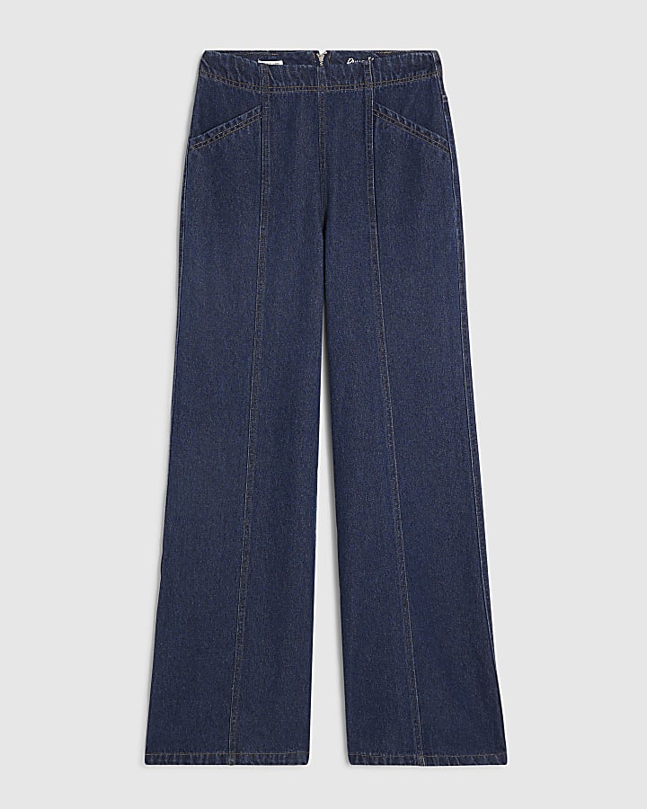 Blue Clean Waistband Wide Leg Jeans