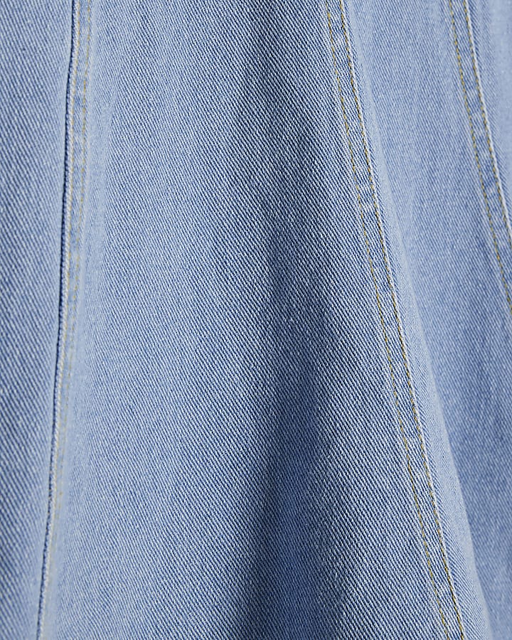 Blue Peplum Seamed Denim Top