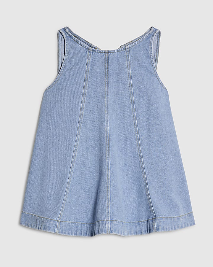 Blue Peplum Seamed Denim Top