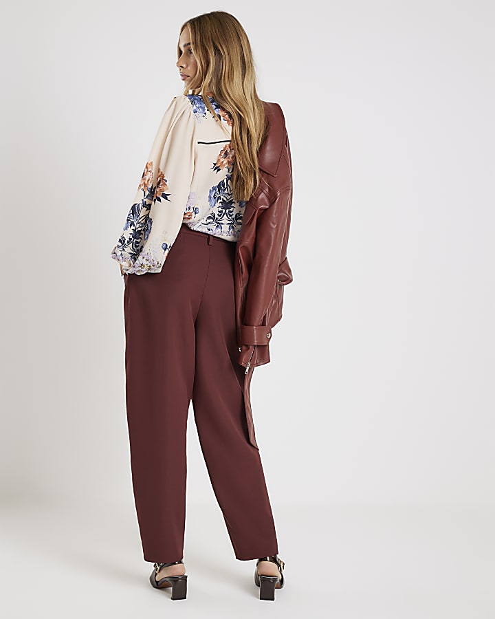 Brown Tailored Tapered Leg Trousers