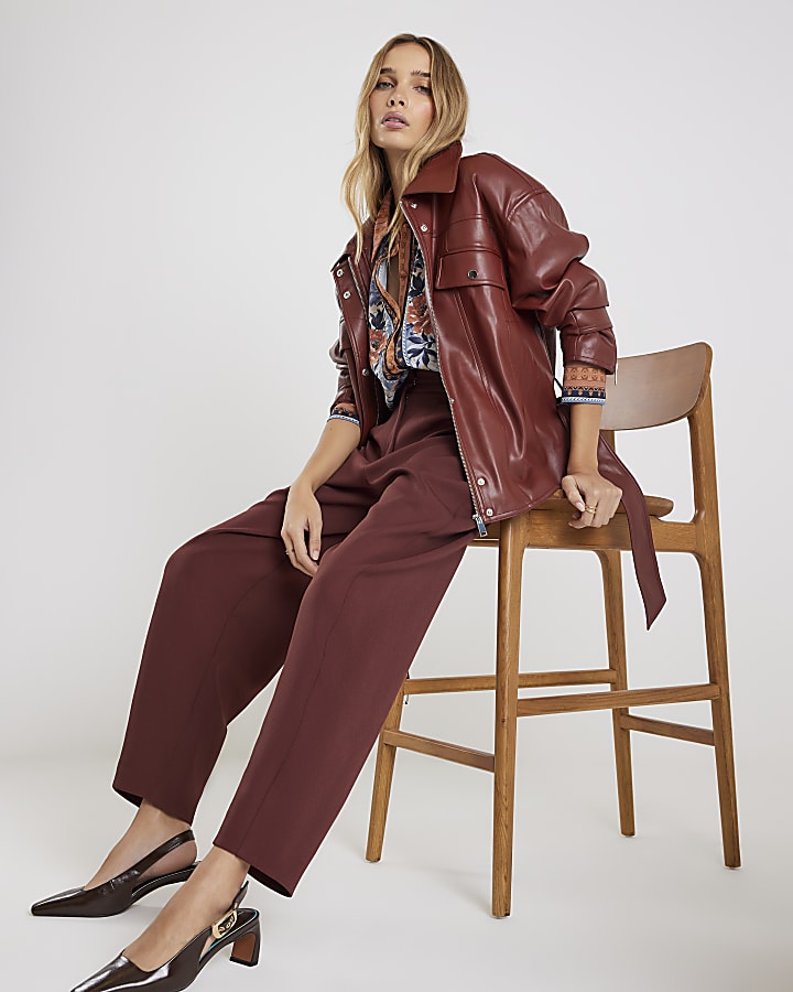 Brown Tailored Tapered Leg Trousers