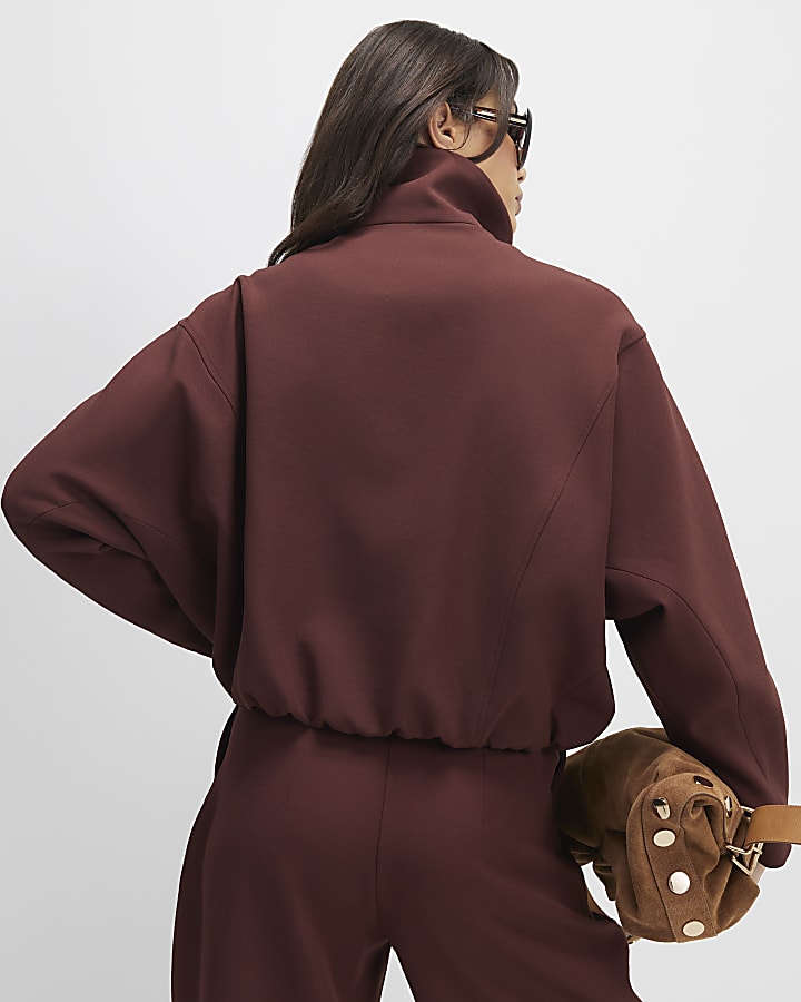 Brown Tailored Funnel Neck Bomber Jacket