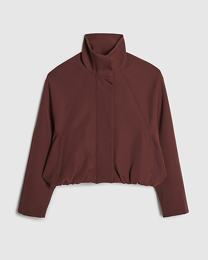 Brown Tailored Funnel Neck Bomber Jacket