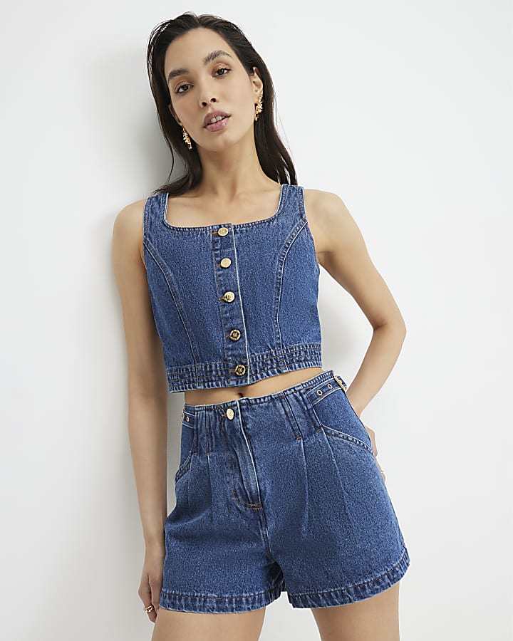 Blue Tab Side Tailored Denim Shorts