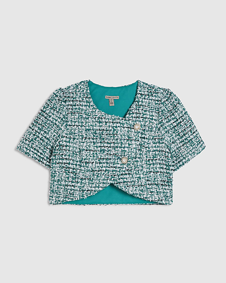 Green Boucle Wrap Over Top