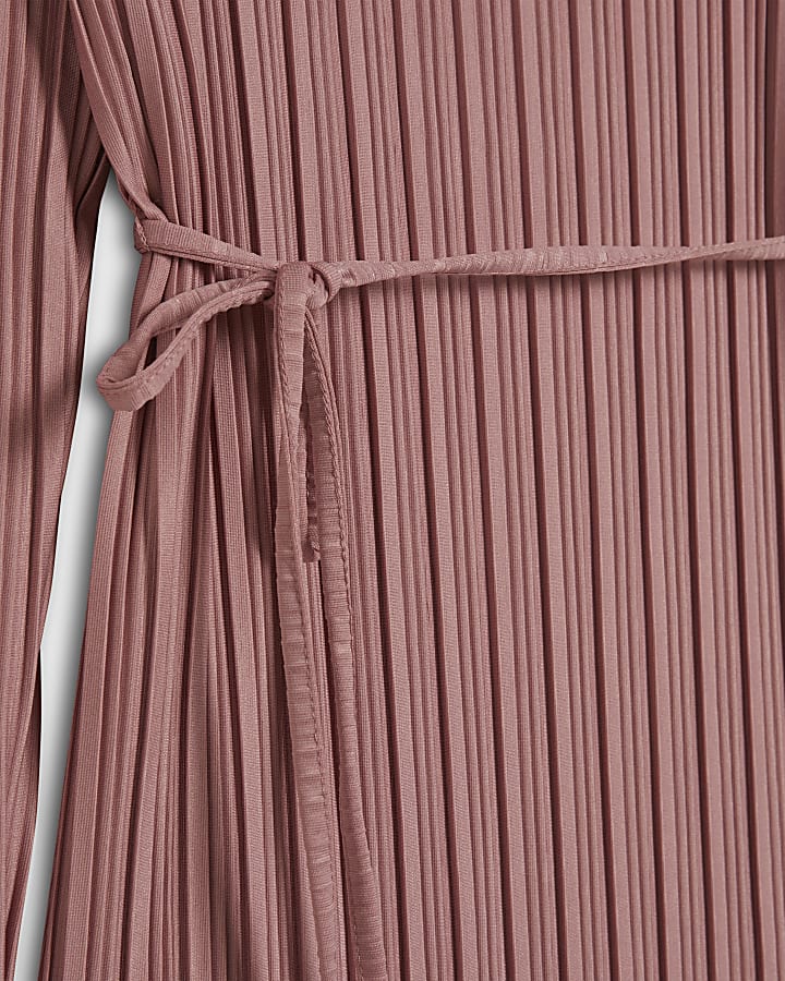 Pink Plisse Belted Midi Dress