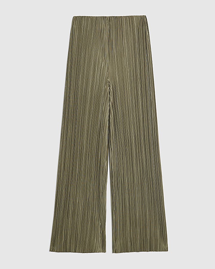Green Plisse Wide Leg Trousers