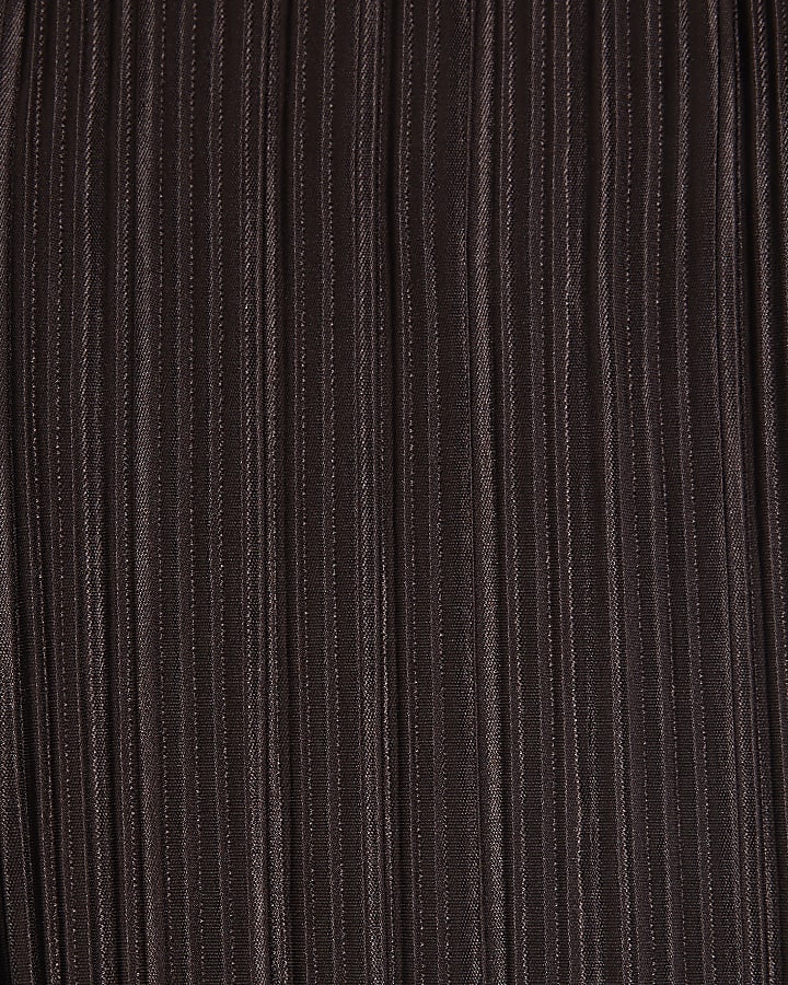 Petite Brown Plisse Wide Leg Trousers