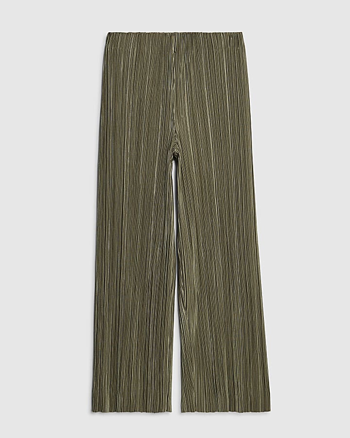 Petite Green Plisse Wide Leg Trousers