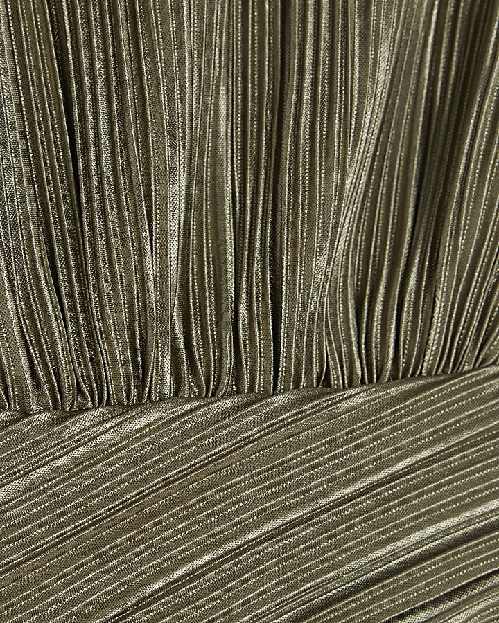 Petite Green Plisse Sleeveless Wrap Top