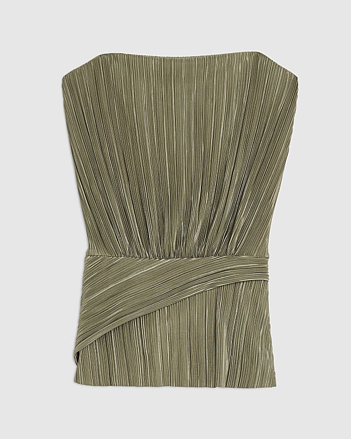 Green Plisse Sleeveless Wrap Top