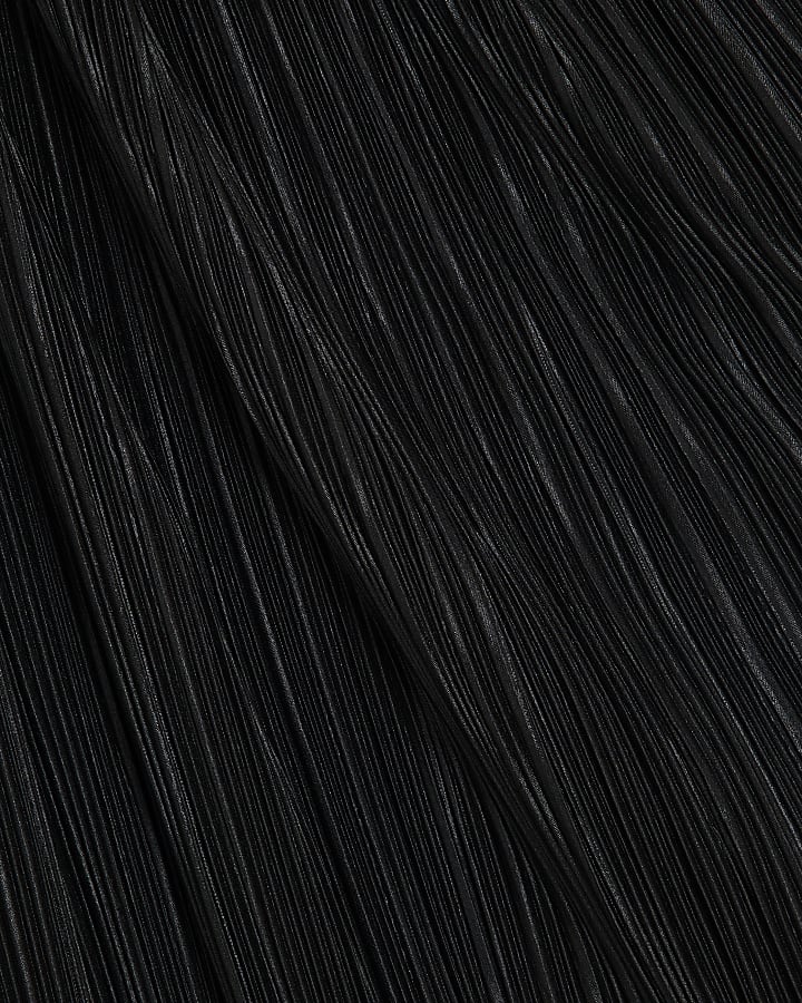 Black Plisse Long Sleeve Midi Dress