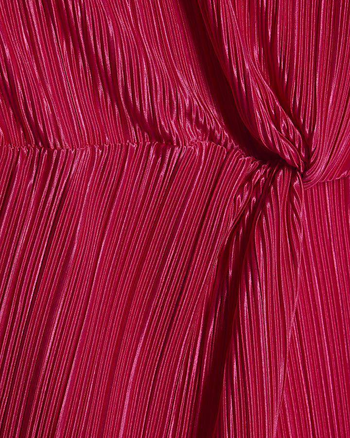 Pink Plisse Knot Side Midi Dress