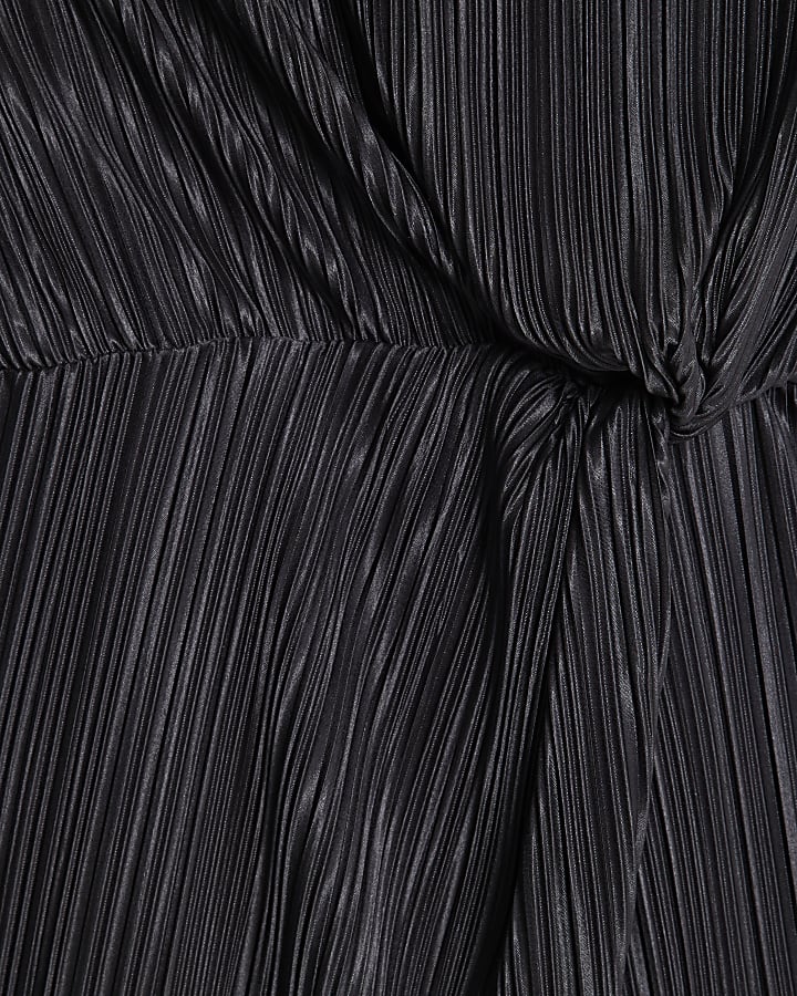 Grey Plisse Knot Side Midi Dress