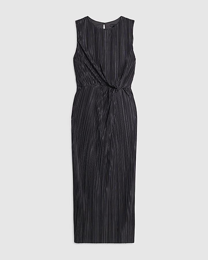 Grey Plisse Knot Side Midi Dress