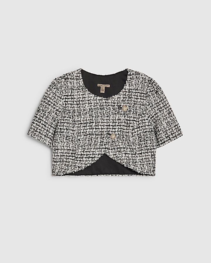 Black Boucle Wrap Over Top
