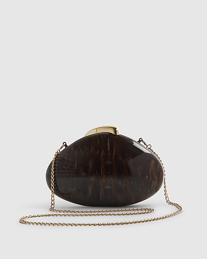 Brown Marble Effect Pebble Box Clutch Bag