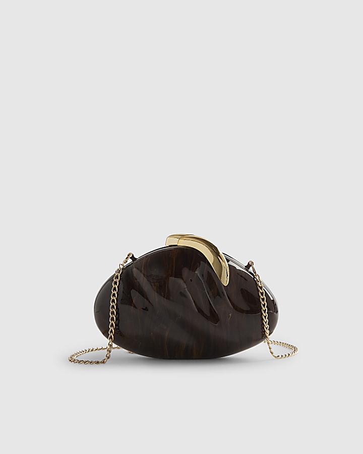 Brown Marble Effect Pebble Box Clutch Bag