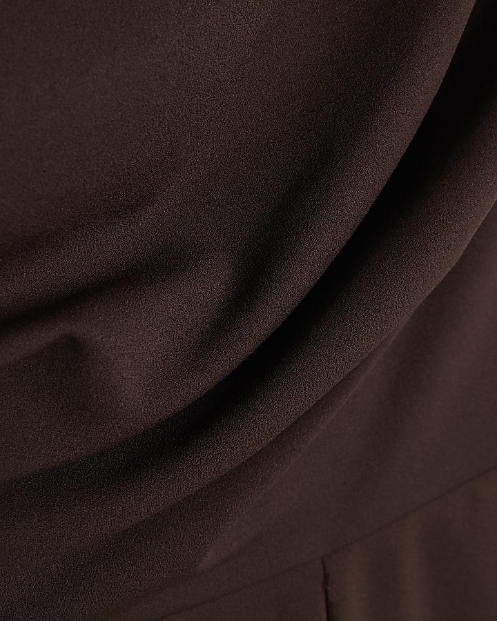 Brown Short Sleeve Asymmetric Drape Jumpsuit