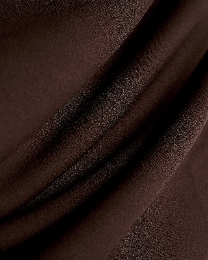 Brown Short Sleeve Off Shoulder Drape Top