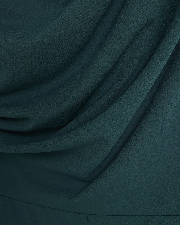 Green Short Sleeve Asymmetric Drape Jumpsuit