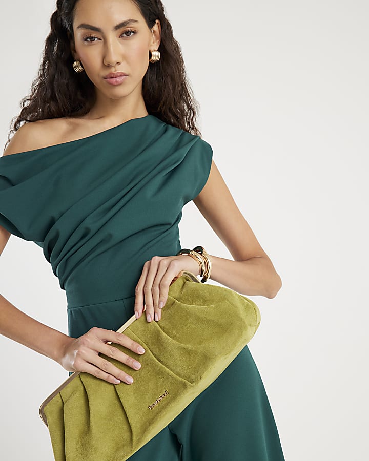Green Short Sleeve Asymmetric Drape Jumpsuit