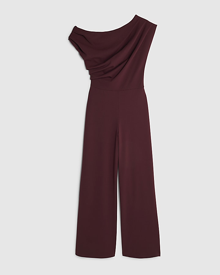 Purple Short Sleeve Asymmetric Drape Jumpsuit