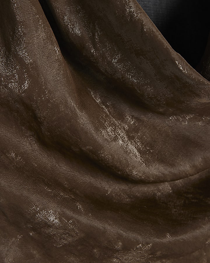 Brown Hammered Faux Leather Ruched Detail Top