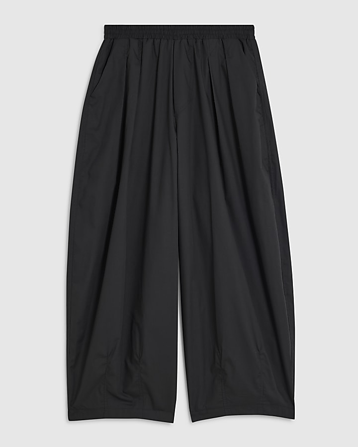 Black Poplin Barrel Leg Trousers