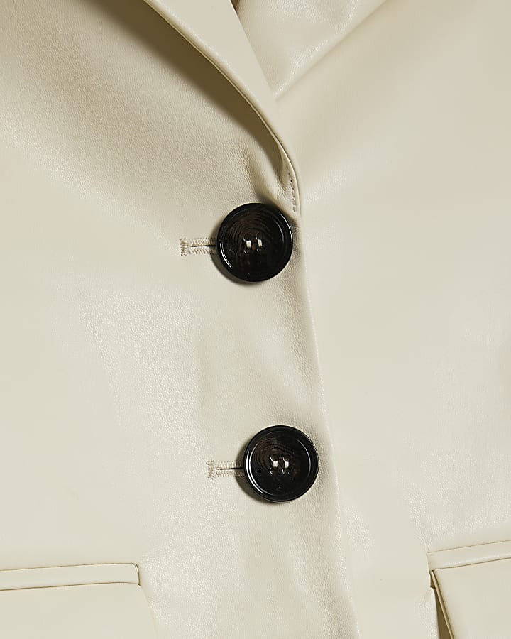 Cream Faux Leather Short Sleeve Shirt