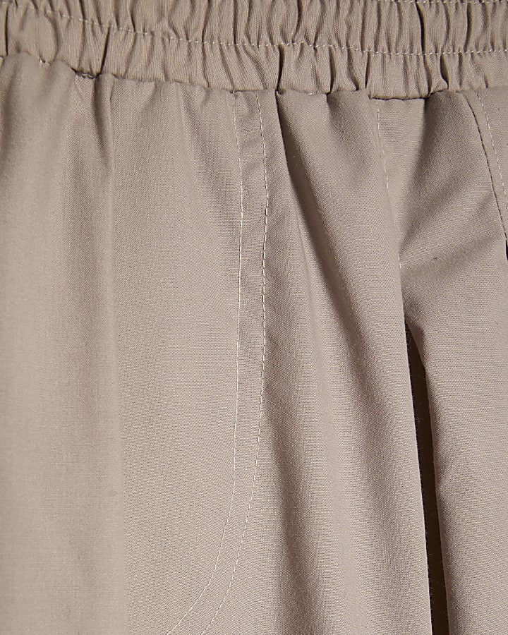 Beige Barrel Leg Pleated Trousers