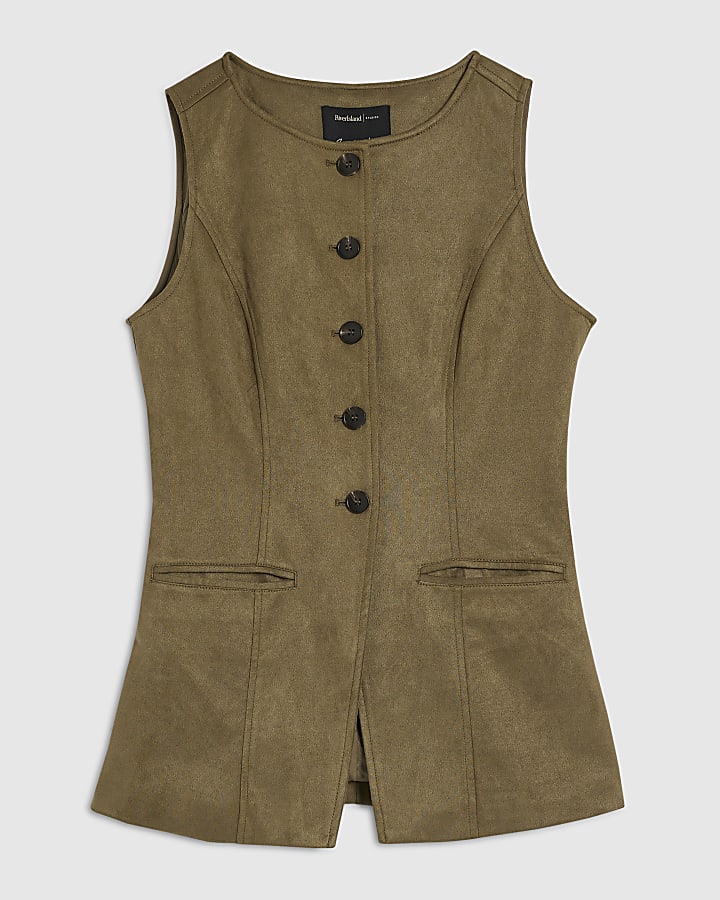 Green Faux Suede Waistcoat