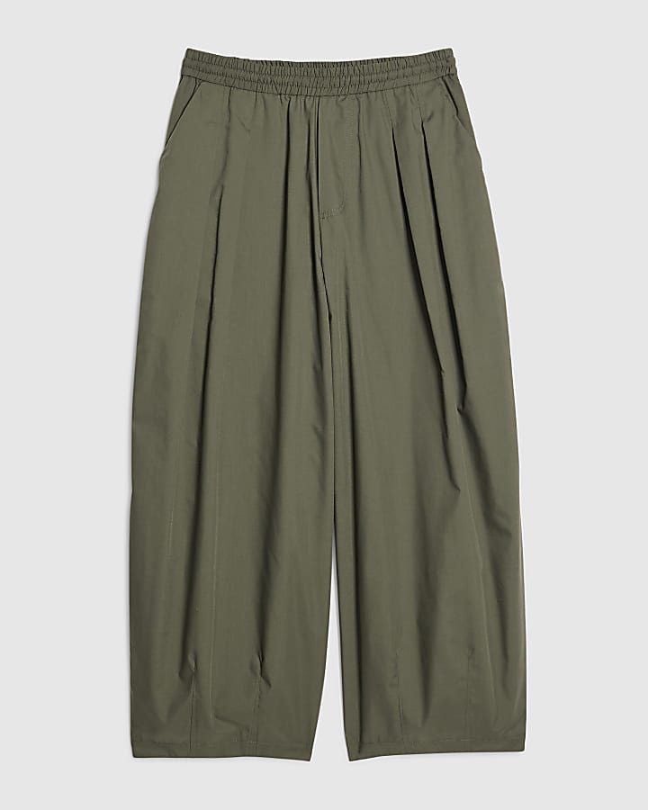 Khaki Poplin Barrel Leg Trousers