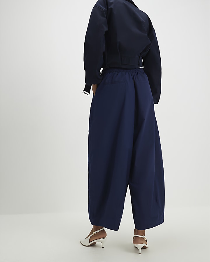 Navy Barrel Leg Trousers