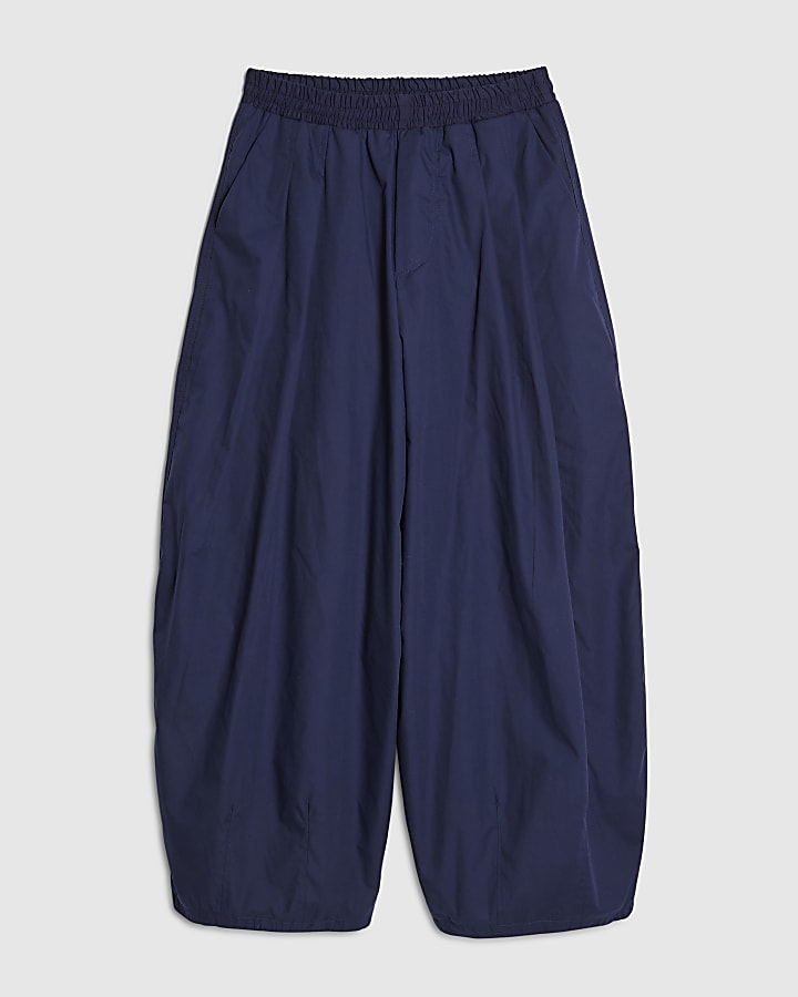 Navy Barrel Leg Trousers