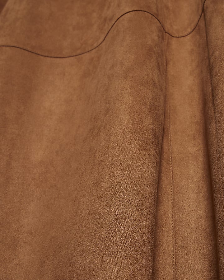 Brown Faux Suede Full Circle Midi Skirt