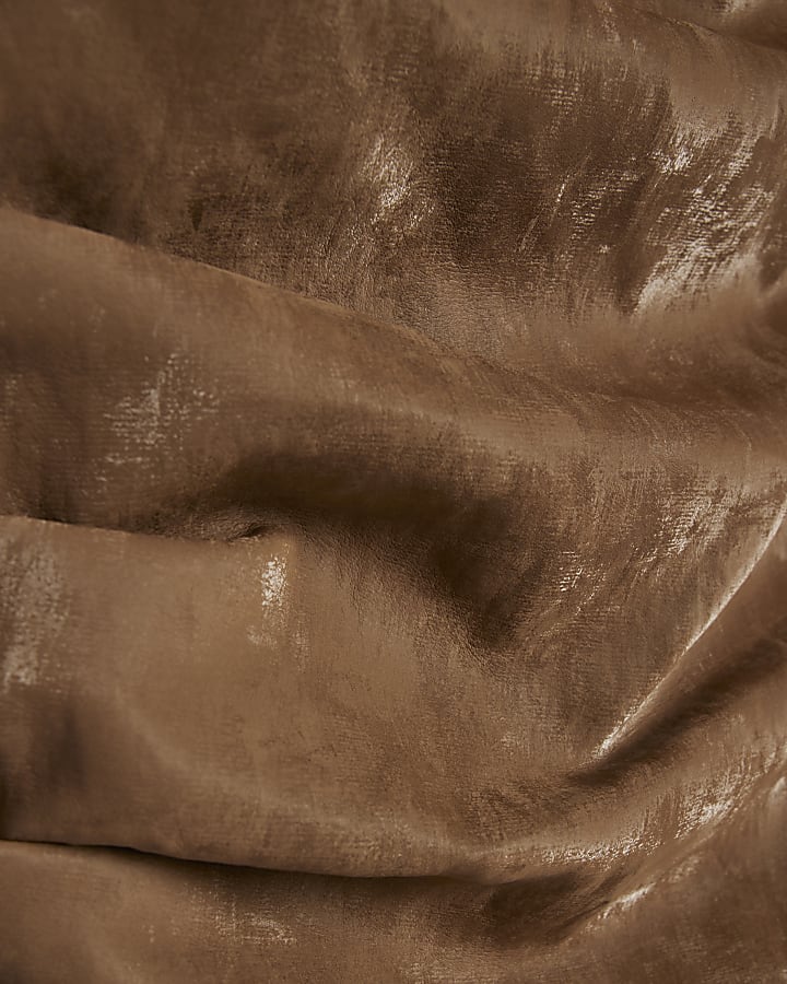 Brown Hammered Faux Leather Cowl Neck Dress