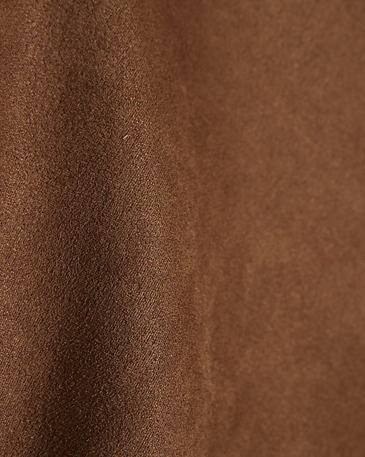 Brown Ruched Faux Suede Mini Dress