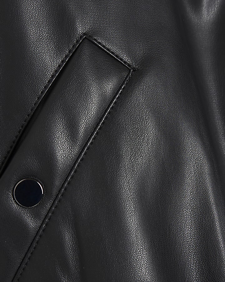 Black Faux Leather Bomber Jacket