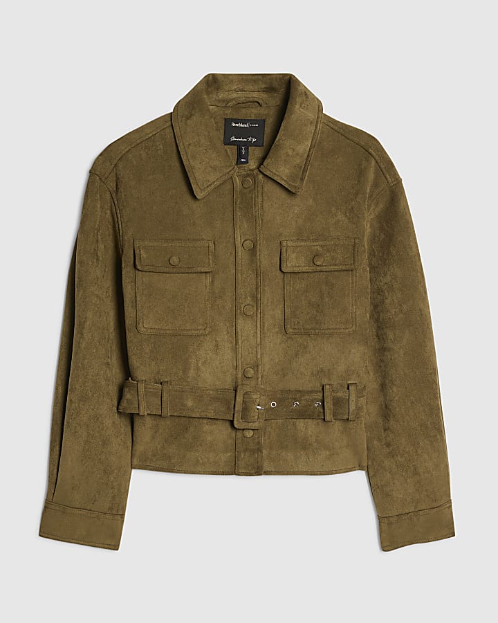 Khaki Belted Faux Suede Belted Jacket