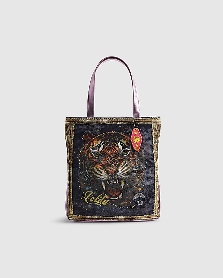 Black Year Zero Velour Tiger Face Bag