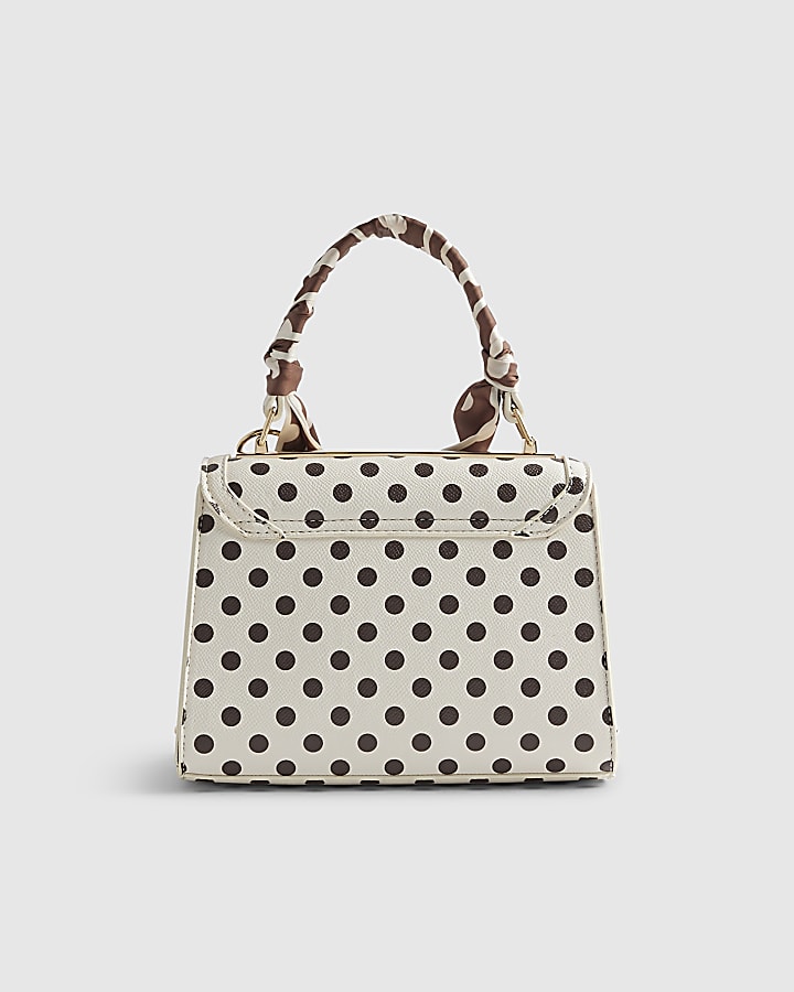 Cream Polka Dot Mini Charm Tote Bag