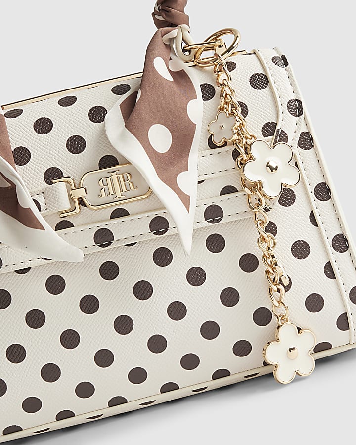Cream Polka Dot Mini Charm Tote Bag