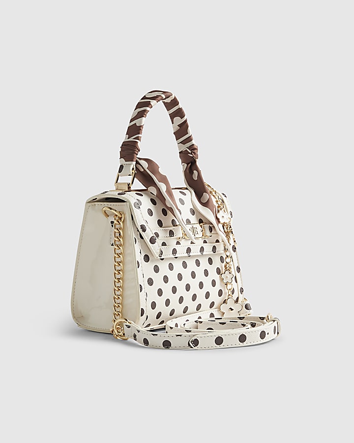 Cream Polka Dot Mini Charm Tote Bag