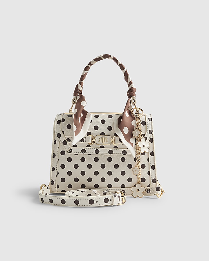 Cream Polka Dot Mini Charm Tote Bag